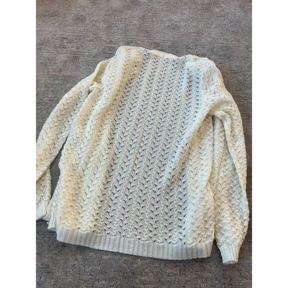 Vtg Cream Eyelet Knit Crew Cardigan - Picture 4 of 5